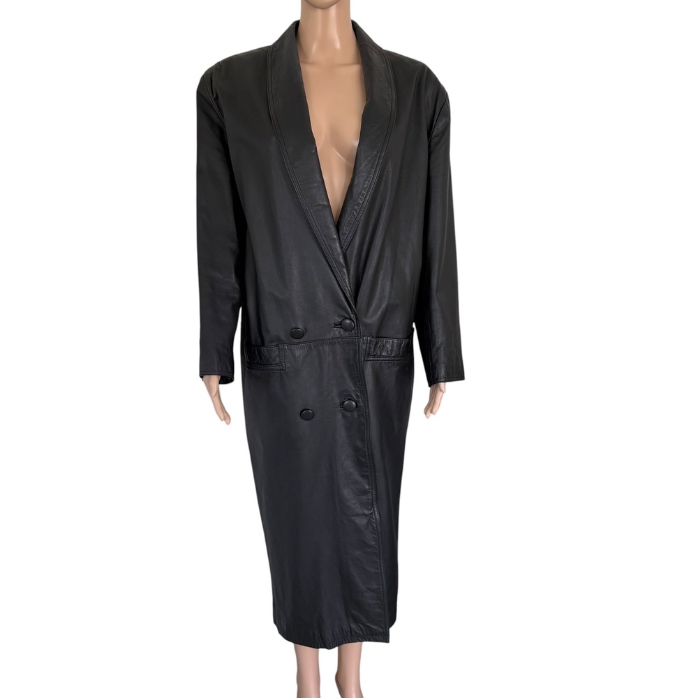 Silvercord Vintage Blck Genuine Leather Trench Coat Maxi M Matrix 80s Goth Korea